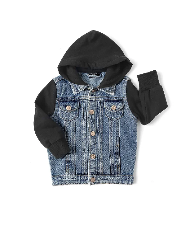 Hiking JacketsHooded Denim Jacket - Black