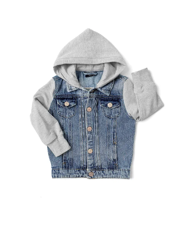 Button-Up JacketsHooded Denim Jacket - Grey