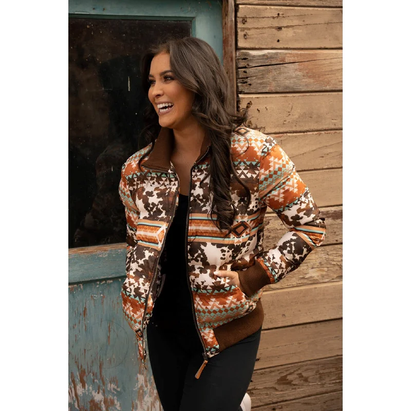 Fringed JacketsHooey Women's Tan and Brown Quilted Track Jacket