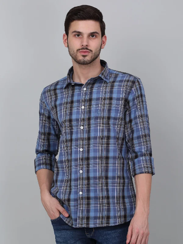 Wool JacketsMen's Navy Blue Checkered Full Sleeve Casual Shirt