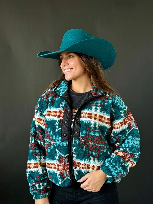 WindbreakersRock&Roll Womens Aztec Printed Jacket teal