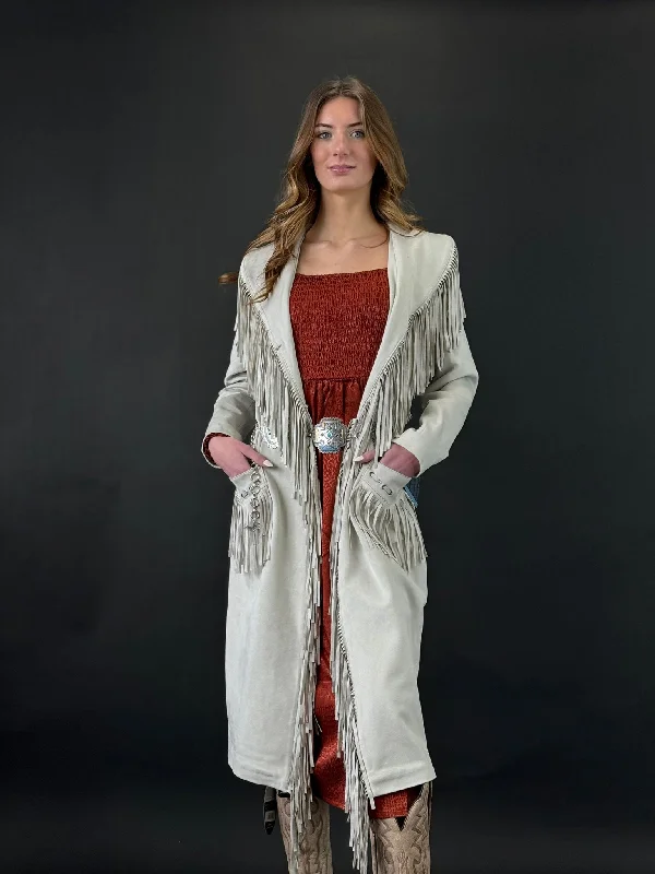 Velvet JacketsPANHANDLE X POWDER RIVER OUTFITTERS NATURAL LONG SUEDE JACKET WITH FRINGE