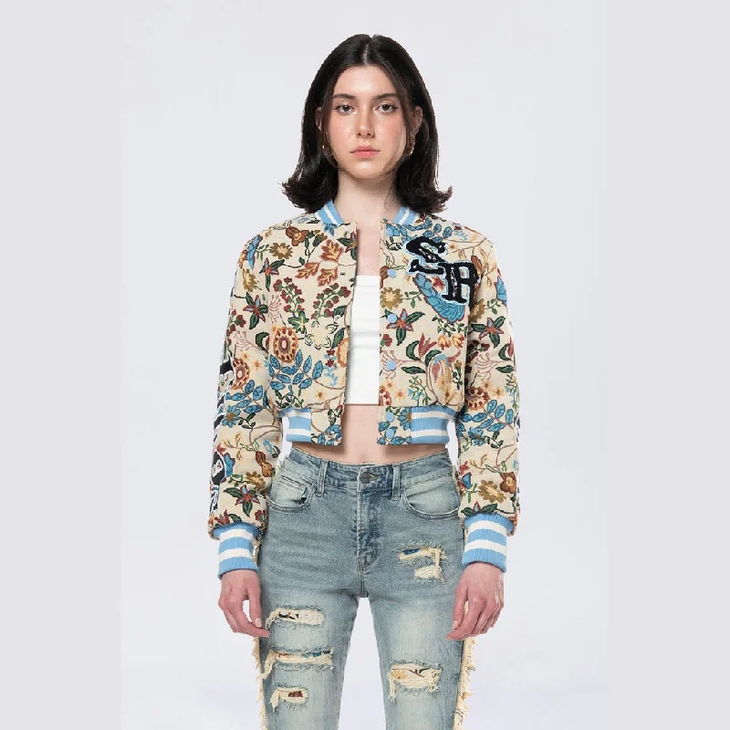 Wool JacketsCropped Tapestry Varsity Jacket - Botanic