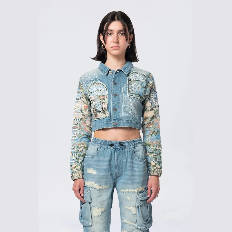 Trench CoatsCropped Tapestry Denim Jacket - Seymour Blue