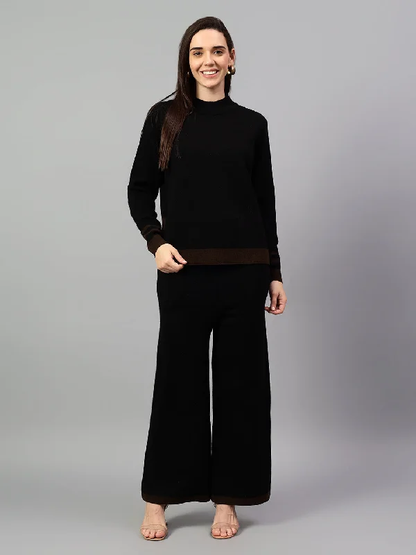 Sherpa JacketsWomen's Black Solid Winter Co-Ord Set