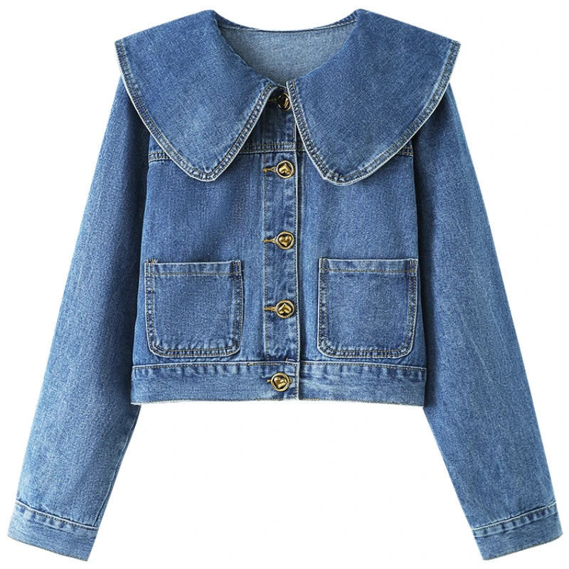 Casual JacketsWomen's Denim Jacket with Peter Pan Collar