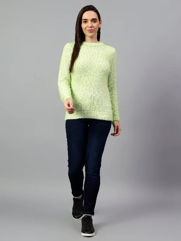 Asymmetrical JacketsWomen's Green Solid Full Sleeve Casual Sweater