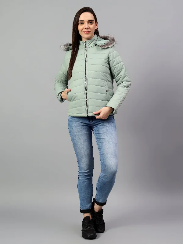 Luxury JacketsWomen's Green Solid Full Sleeves Winter Jacket