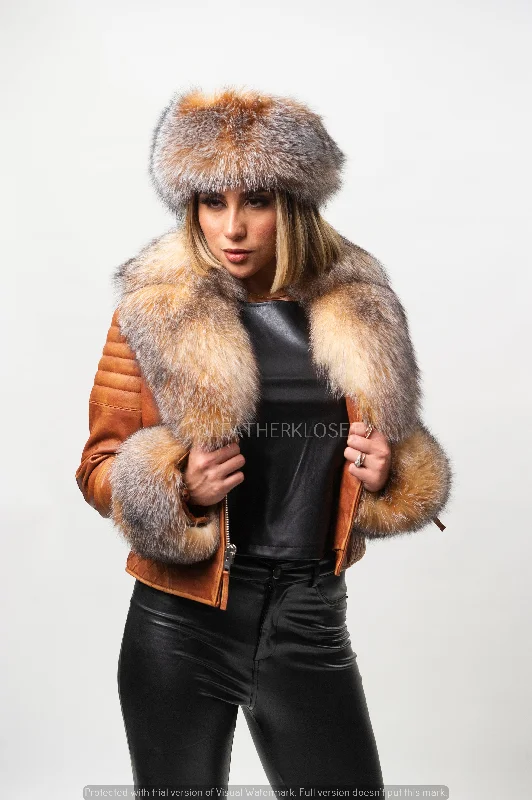 Sports Team JacketsWomen's Jay Biker Full Fox Fur [With Head Band Crystal]