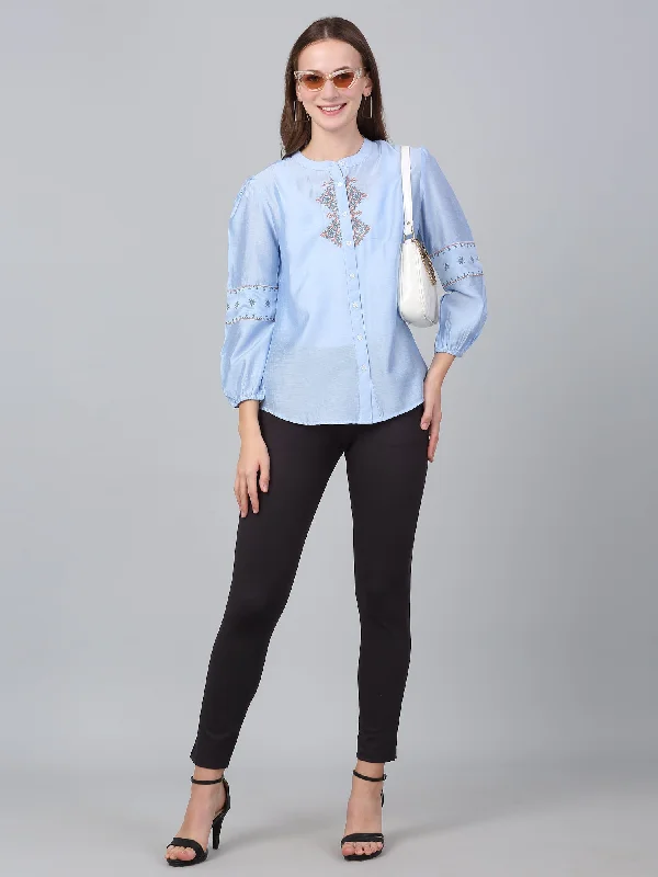 Running JacketsWomen's Sky Blue Solid Casual Tunic