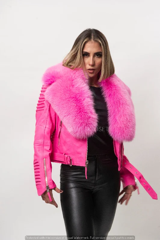 Skateboard JacketsWomen's Trey Biker Pink Oversized Fox Collar [Pink]