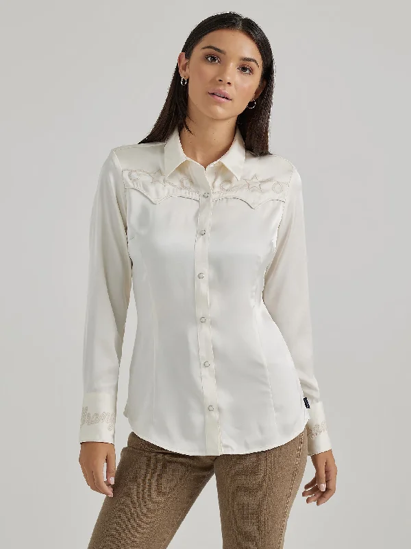 Polka Dot ShirtsWomen's Wrangler Retro Satin Snap Front Shirt #112356664