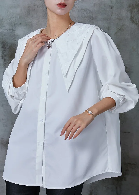 Compression ShirtsBoutique White Double-layer Collar Cotton Shirt Spring