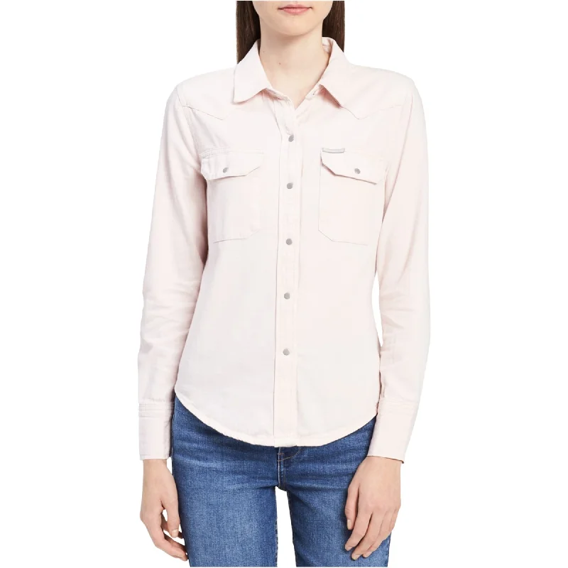 College ShirtsCalvin Klein Womens Crystal Button Up Shirt, Pink, Large