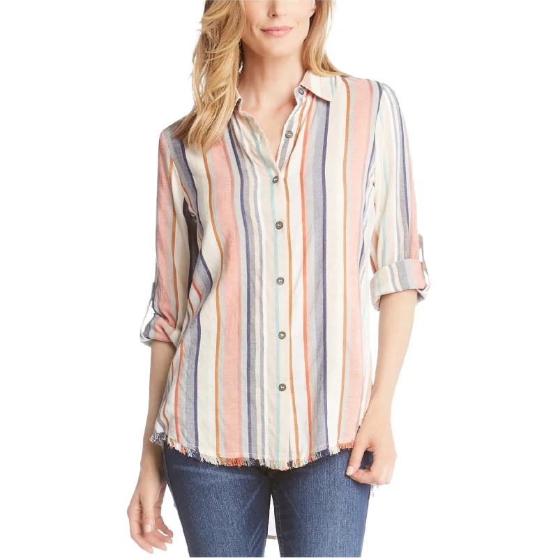 Sleep ShirtsKaren Kane Womens Fringe-Hem Button Up Shirt, Multicoloured, Medium