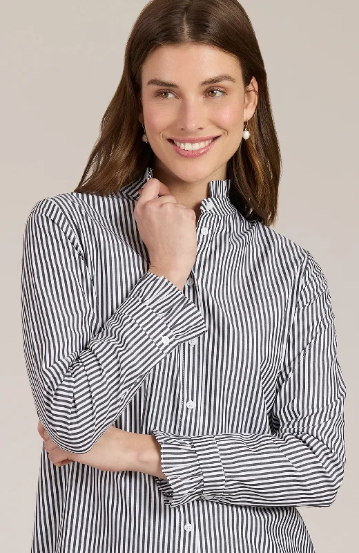 Festival ShirtsKelsey Ruffle Collar Striped Shirt - Black