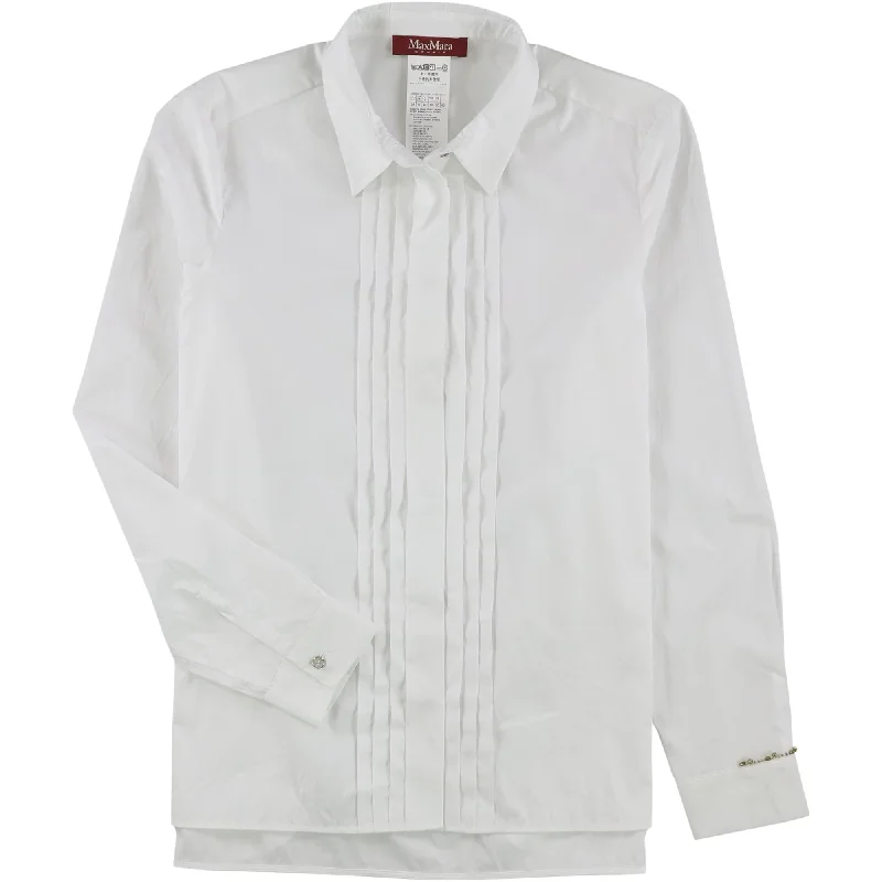 Fishing ShirtsMaxMara Womens Danila Pleated Button Up Shirt, White, 8