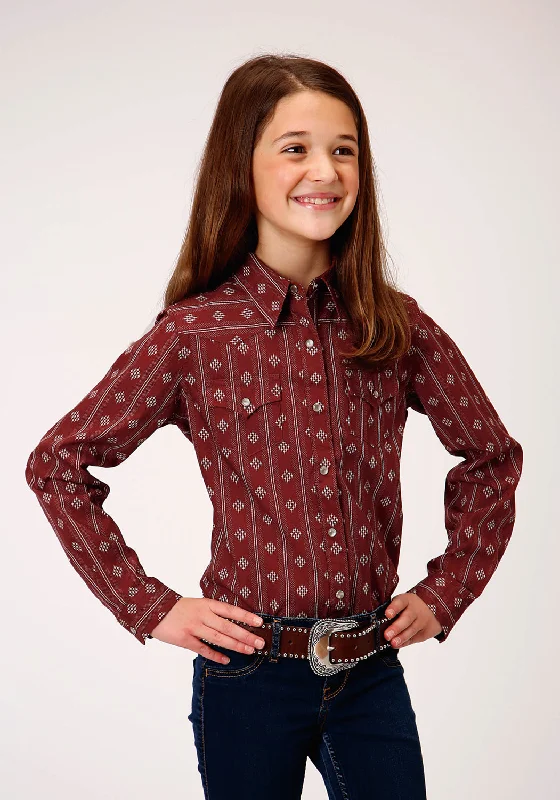 Flannel ShirtsRoper Girls Red 100% Cotton Constellation Wallpaper L/S Shirt