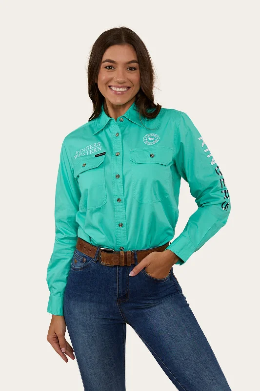 Work ShirtsSignature Jillaroo Flag Womens Full Button Work Shirt - Mint