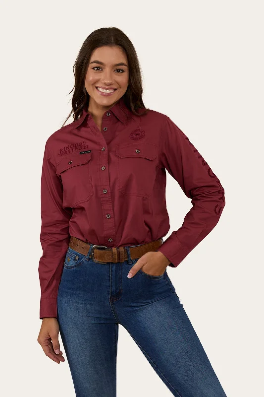 Velvet ShirtsSignature Jillaroo Womens Full Button Work Shirt - Cedar/Burgundy