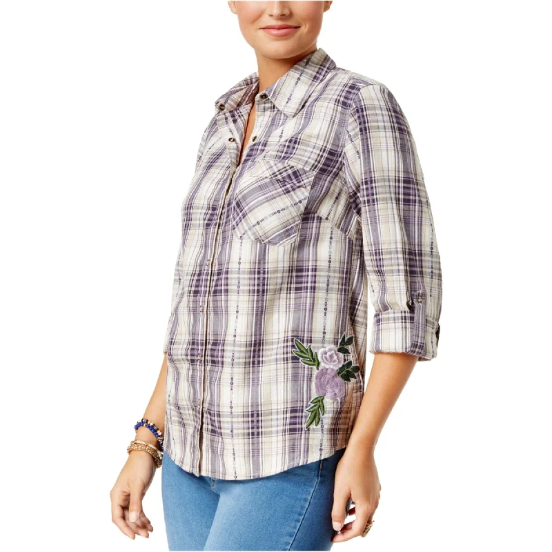 Skateboard ShirtsStyle & Co. Womens Embroidered Button Up Shirt, Purple, Small