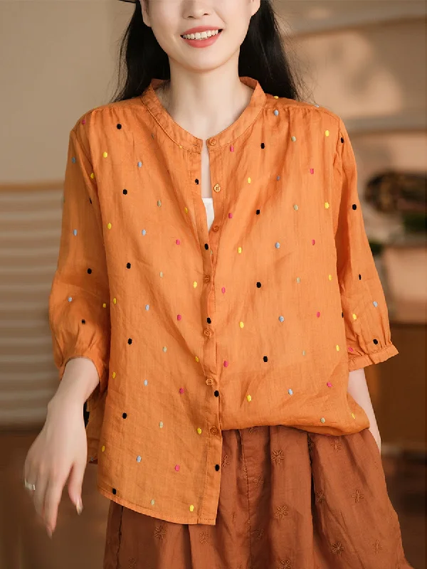 Cultural ShirtsSummer Artsy Colorful Dot Button-up Ramie Shirt