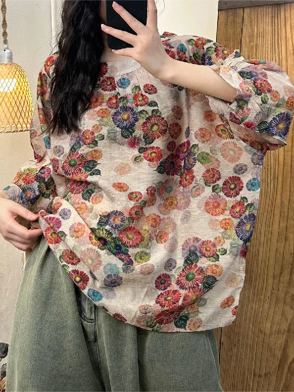 Designer ShirtsSummer Casual Flower Loose Shirt Batwing Sleeve