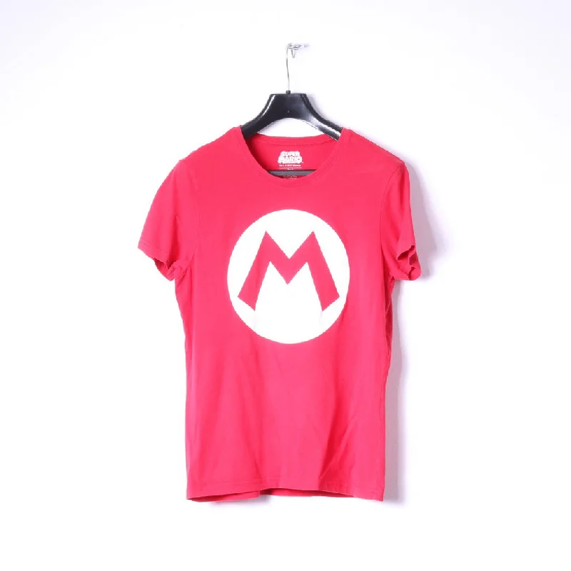 Leather-Paneled ShirtsSuper Mario Womens M Shirt Red Cotton Nintendo Logo Stretch Top