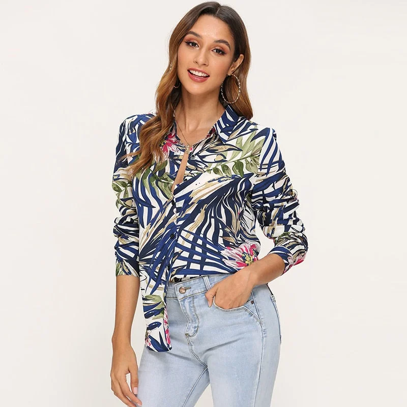 Bamboo ShirtsVintage Floral Print Women Blouse Shirts