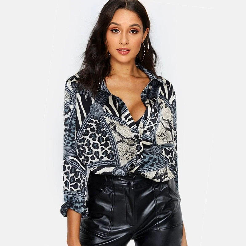 Limited Edition ShirtsWomen Blouses Sexy Leopard Blouse Shirt Long