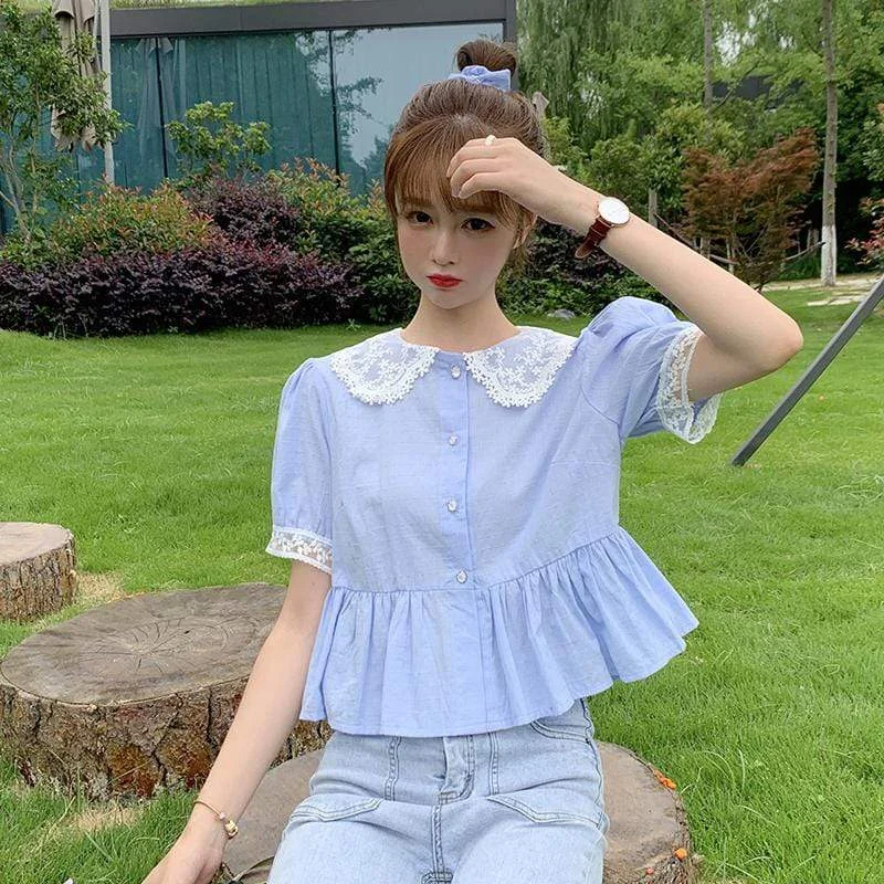 Oversized ShirtsWomen's Cute Lace Peter Pan Collar Shirts