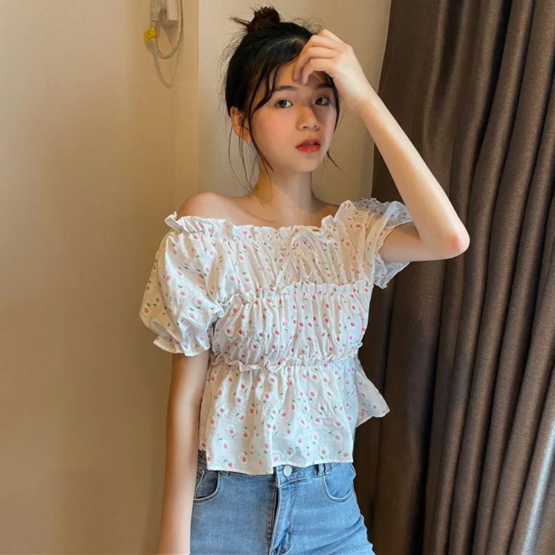 Polka Dot ShirtsWomen's Kawaii Off The Shoulder Floral Shirts