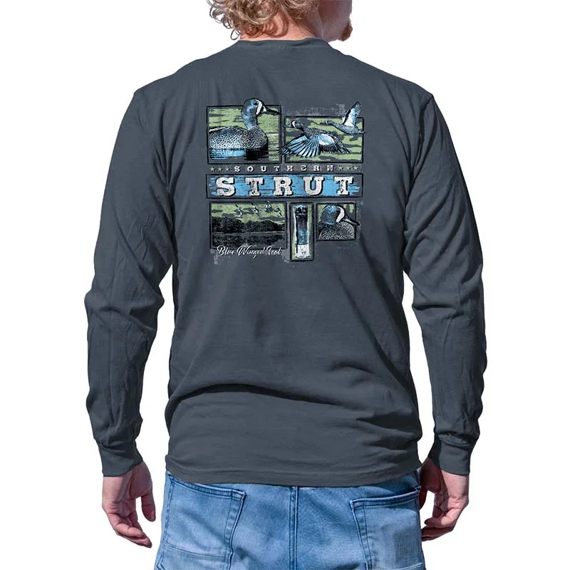 Cotton T-ShirtsBlue Winged Teal Long Sleeve T-Shirt