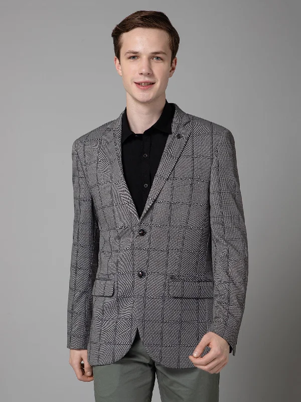 BlazermaniaBlack Checkered Full Sleeves Casual Blazer For Men