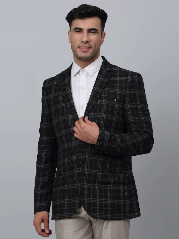 BlazeridentityBlack Checkered Full Sleeves Formal Blazer For Men