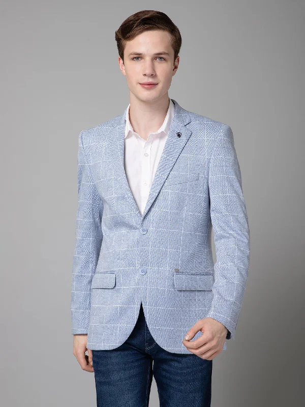 BlazershotBlue Checkered Full Sleeves Casual Blazer For Men