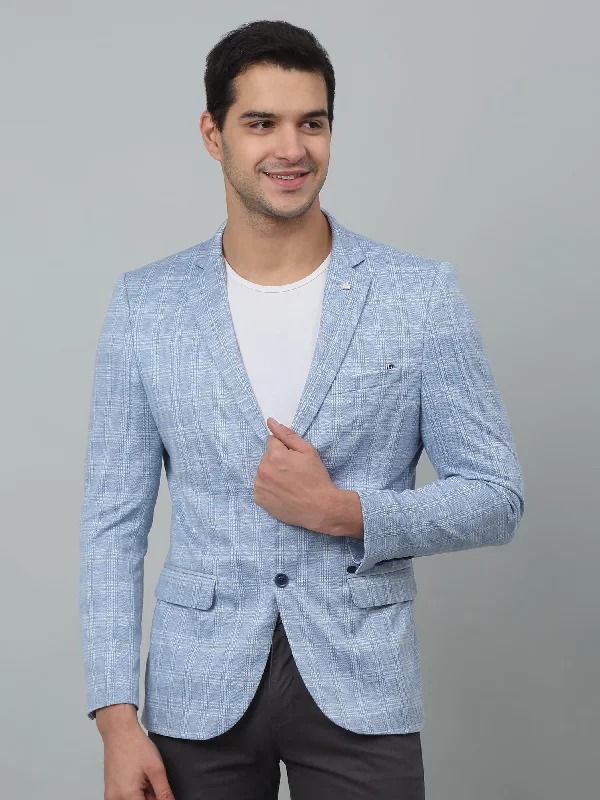 BlazerlookBlue Checkered Full Sleeves Casual Blazer For Men