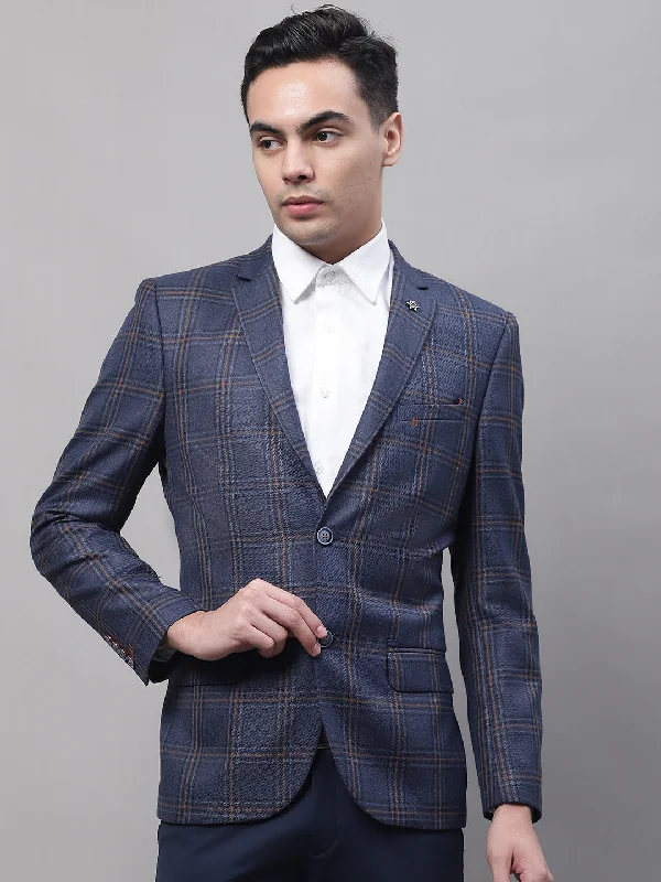 BlazerappBlue Checkered Full Sleeves Formal Blazer For Men