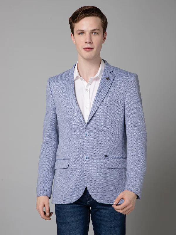 BlazerplayoffBlue Self Design Full Sleeves Casual Blazer For Men