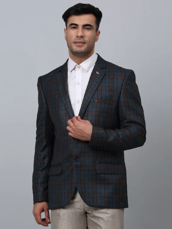 BlazerclassicBottle Green Checkered Full Sleeves Formal Blazer For Men