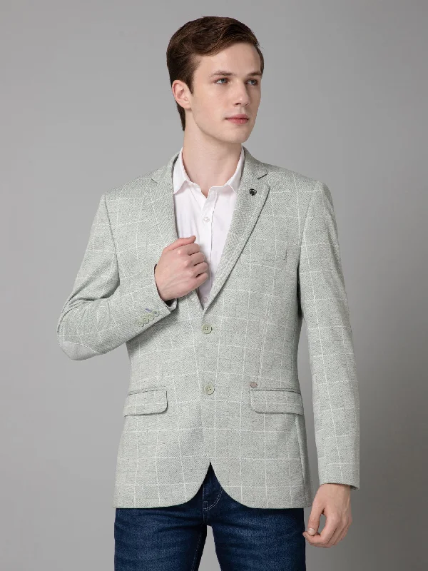 BlazerdefeatGreen Checkered Full Sleeves Casual Blazer For Men