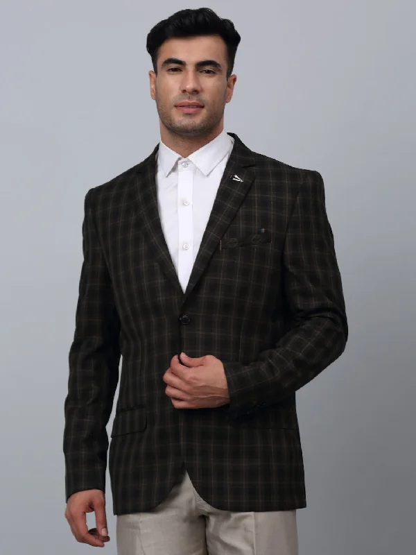 BlazerunityGreen Checkered Full Sleeves Formal Blazer For Men