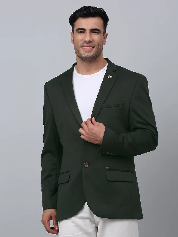 BlazerfestivalGreen Solid Full Sleeves Casual Blazer For Men