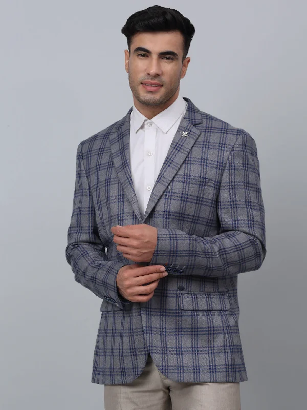 BlazersuitGrey Checkered Full Sleeves Formal Blazer For Men