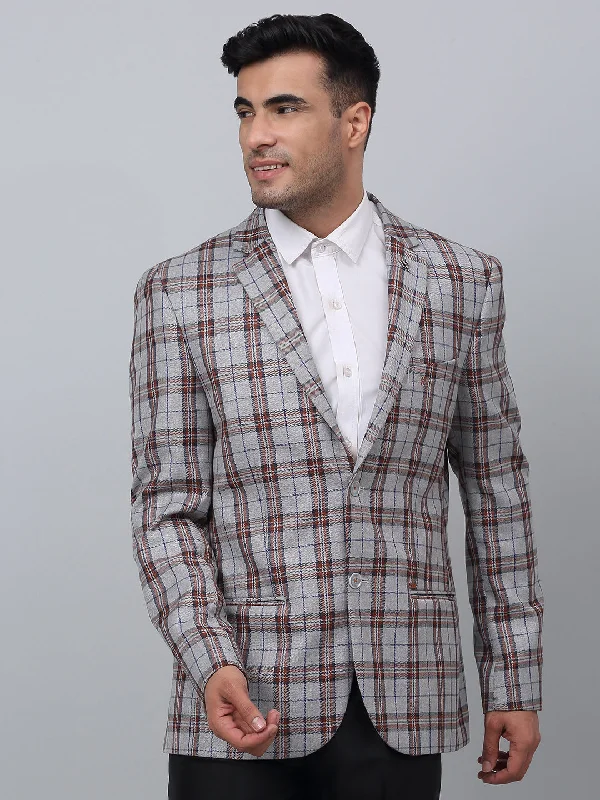 BlazercustomGrey Checkered Full Sleeves Formal Blazer For Men