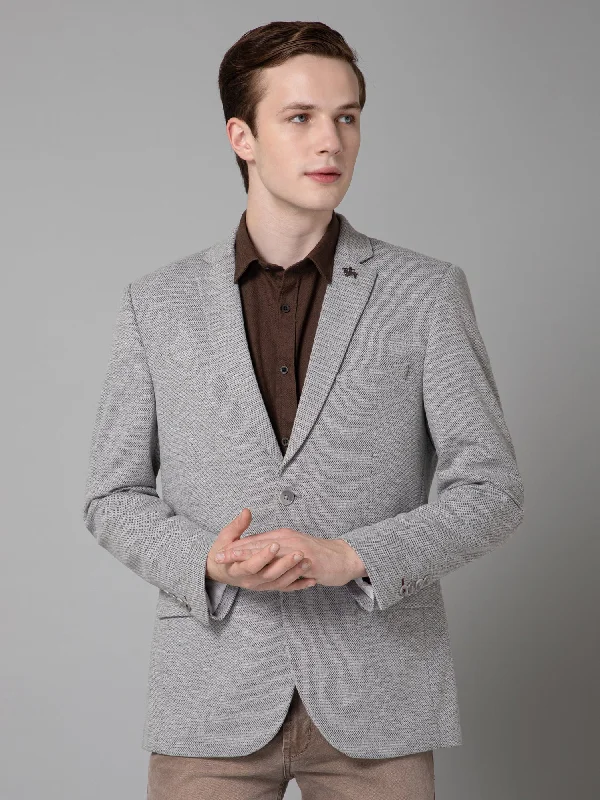 BlazerplatformGrey Self Design Full Sleeves Casual Blazer For Men