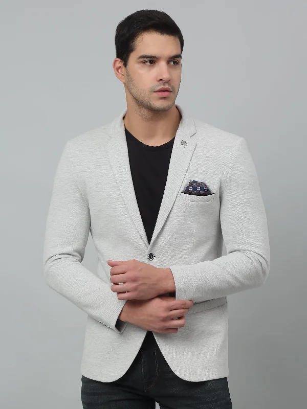 BlazerfabricGrey Self Design Full Sleeves Casual Blazer For Men