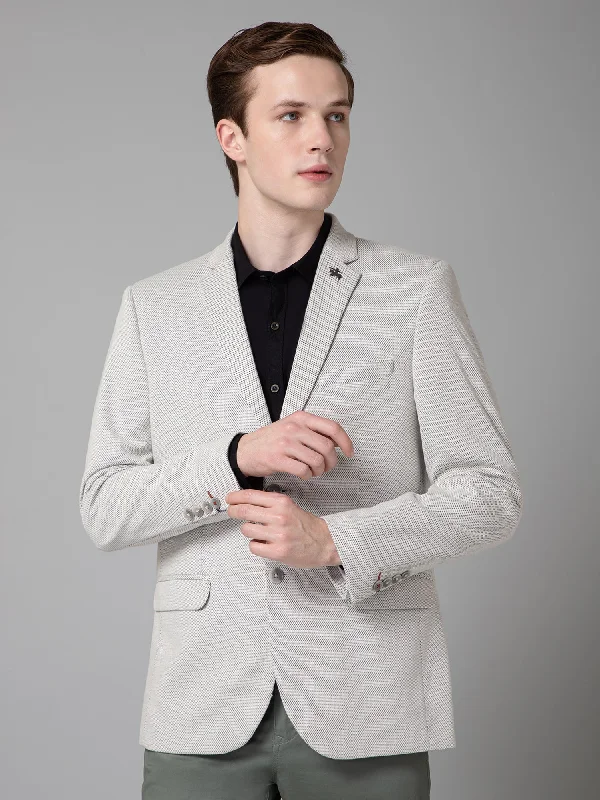 BlazeraugmentedIvory Self Design Full Sleeves Casual Blazer For Men