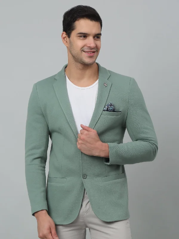 BlazerseasonLight Green Self Design Full Sleeves Casual Blazer For Men