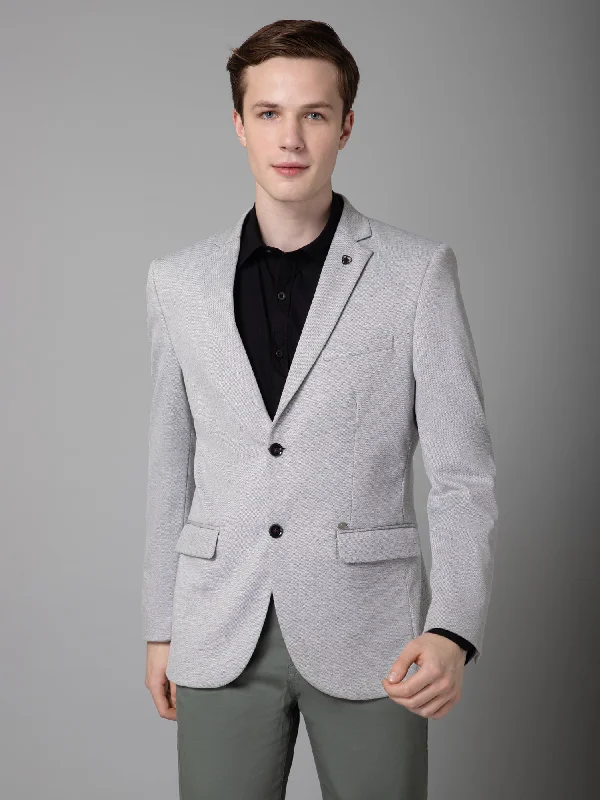 BlazerAILight Grey Self Design Full Sleeves Casual Blazer For Men